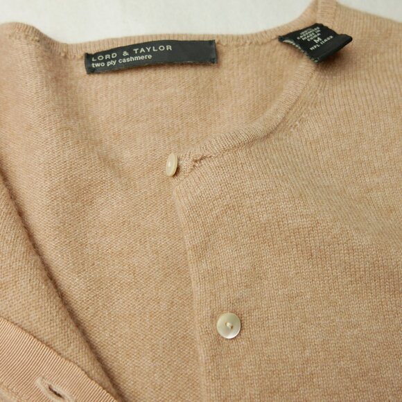 Lord & Taylor		Camel 100% Cashmere Two-Ply Cardigan Sweater	Medium - Picture 4 of 7